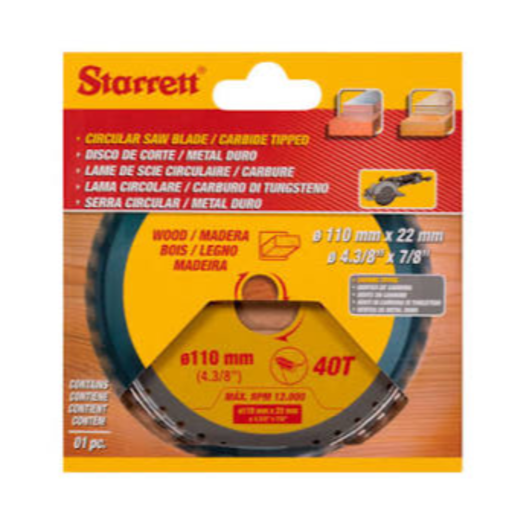 Disco de Serra P/ Madeira - 110mm x 22mm (Starrett)