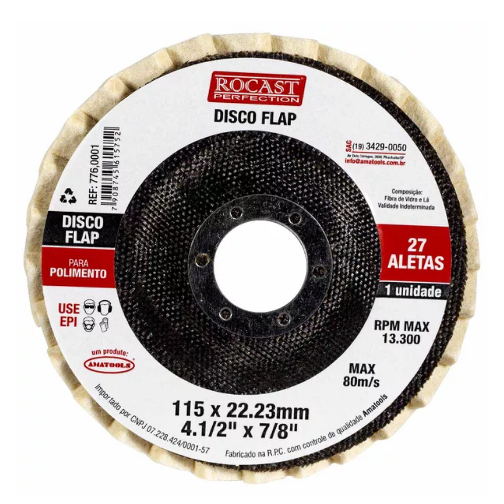 Disco Flap P/ Polimento - 4.1/2 - 27 Aletas (Rocast)