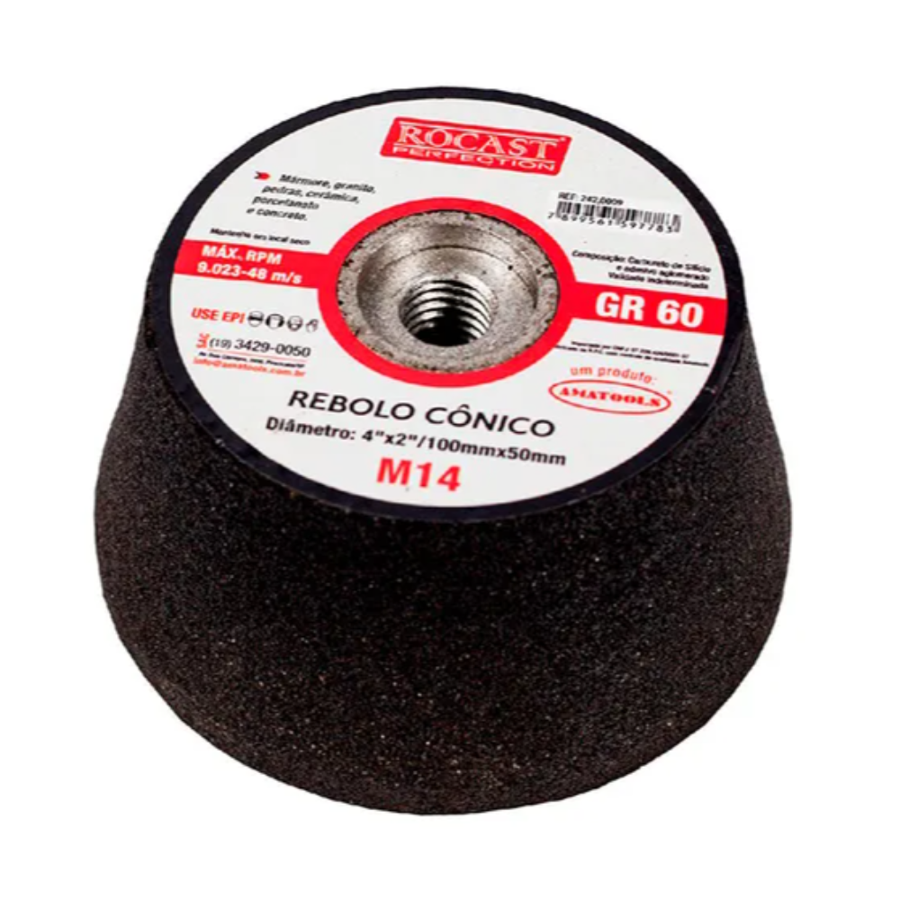 Disco Rebolo Conico C/ Rosca M14 - 100mm x 50mm (Rocast)