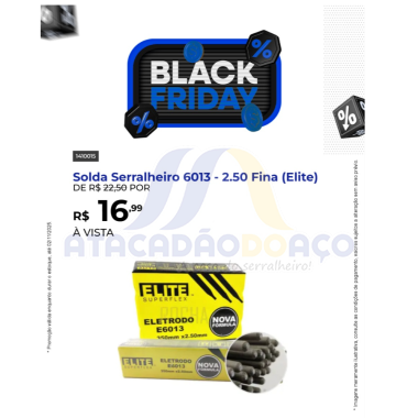 Solda Serralheiro 6013 - 2.50 Fina (Elite)