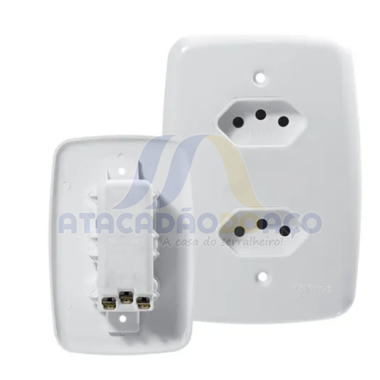 Tomada Dupla C/ Placa 3-Pino 10A (Pluzie Ideale)