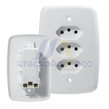 Tomada Tripla C/ Placa 3-Pino 10A (Pluzie Ideale)
