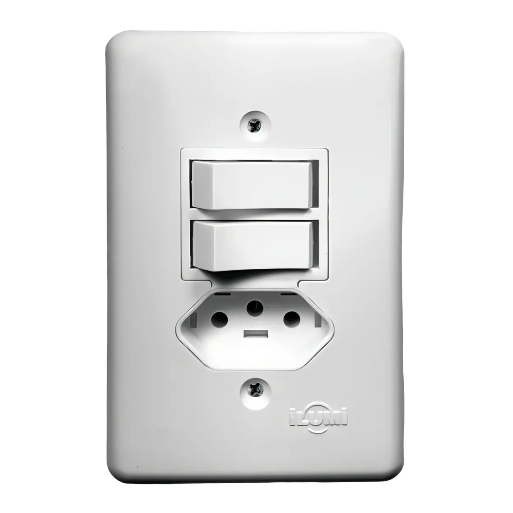 Interruptor + 2 Tom. C/Placa 3-Pino 10A (Ilumi)