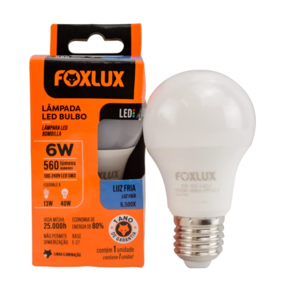 Lampada Led Bulbo - 6W/6500K Bivolt (Foxlux)