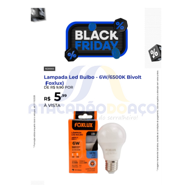 Lampada Led Bulbo - 6W/6500K Bivolt (Foxlux)
