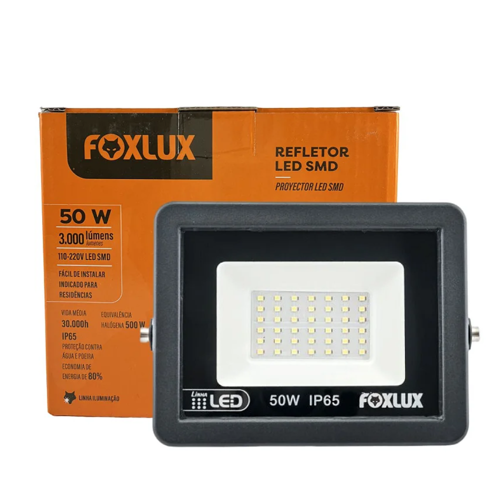Refletor Led 50W Bivolt Preto (Fox Lux)
