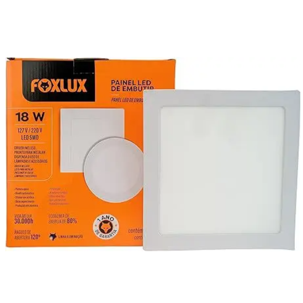 Painel Led 18W Bivolt Quad Embutir (Fox Lux)