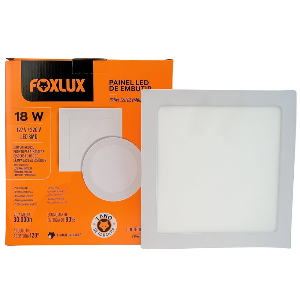 Painel Led 18W Bivolt Quad Sobrepor (Fox Lux)