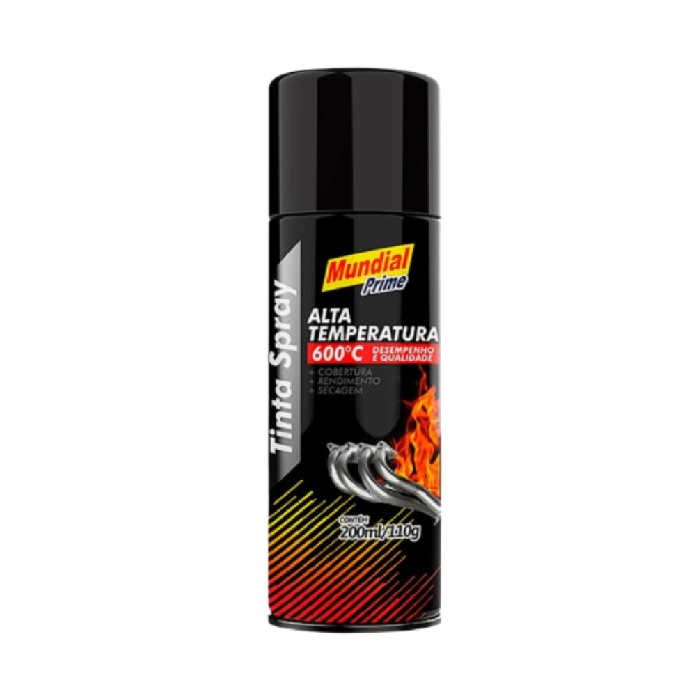 Tinta Spray Preto Fosco Alta Temp. 200ML (Mundial)