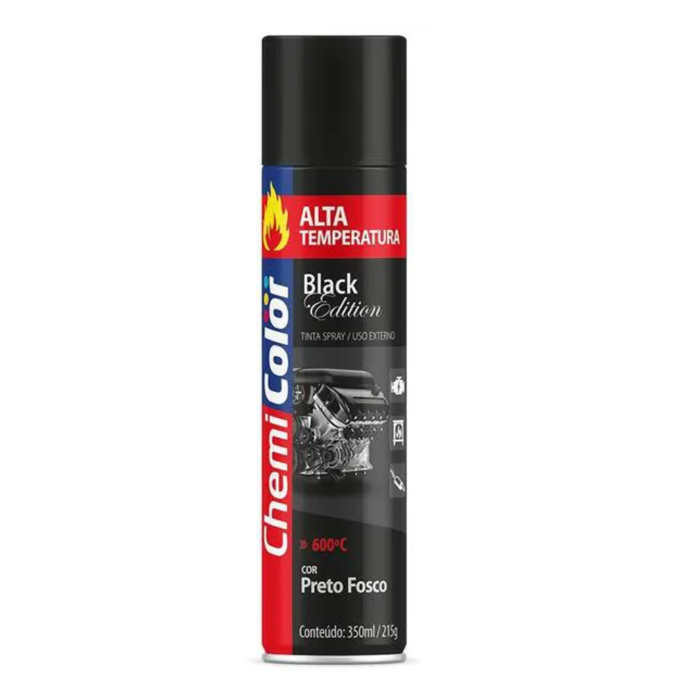 Tinta Spray Preto Fosco Alta Temp. 350ML (Chemi Color)