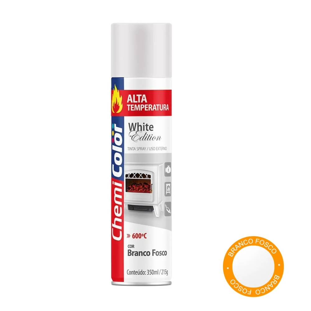 Tinta Spray Branco Fosco Alta Temp. 350ML (Chemi Color)