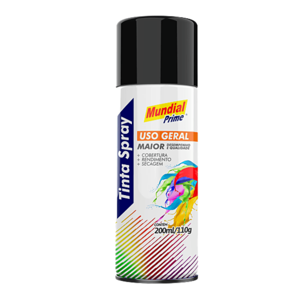 Tinta Spray Preto Brilhante 200ML (Mundial)