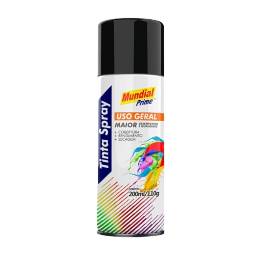 Tinta Spray Preto Brilhante 200ML (Mundial)