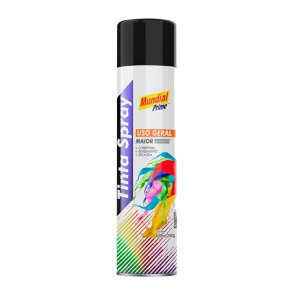 Tinta Spray Preto Brillhante 400ML (Mundial)