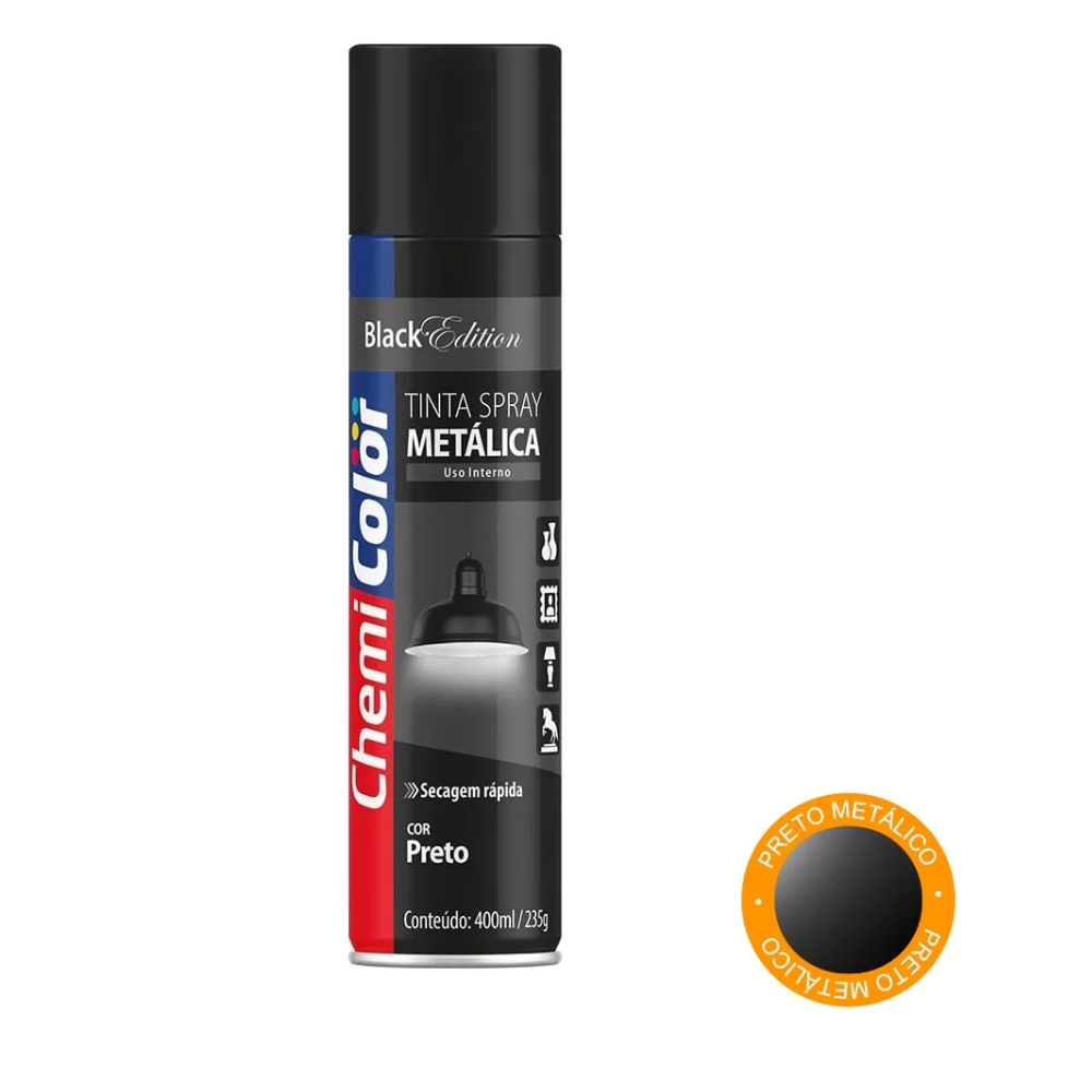 Tinta Spray Metalico Preto 400ML (Chemi Color)