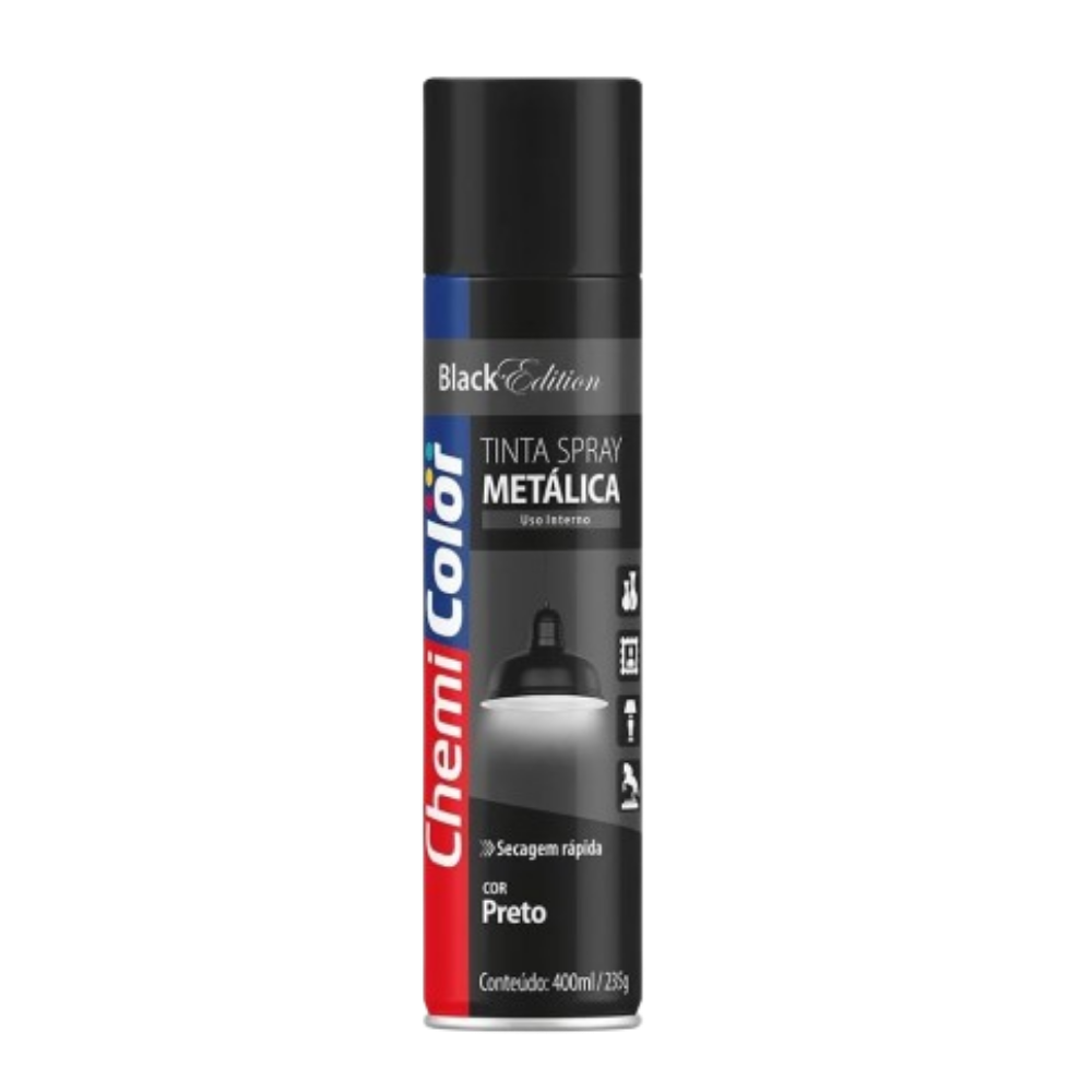 Tinta Spray Metalico Preto 400ML (Chemi Color)