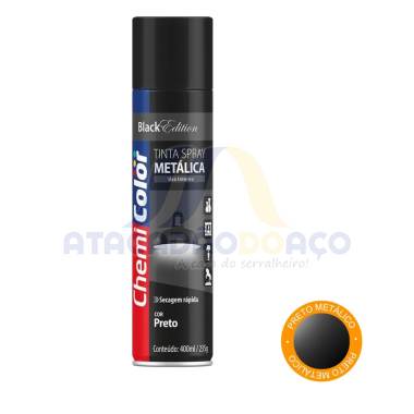 Tinta Spray Metalico Preto 400ML (Chemi Color)