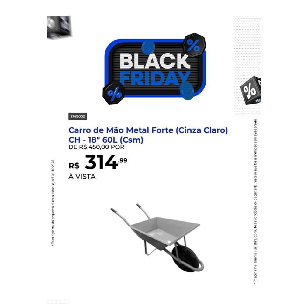 Carro de Mão Metal Forte (Cinza Claro) CH - 18