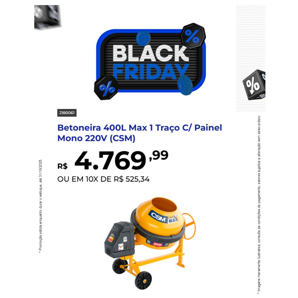 Betoneira 400L Max 1 Traço C/ Painel Mono 220V (CSM)