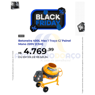 Betoneira 400L Max 1 Traço C/ Painel Mono 220V (CSM)