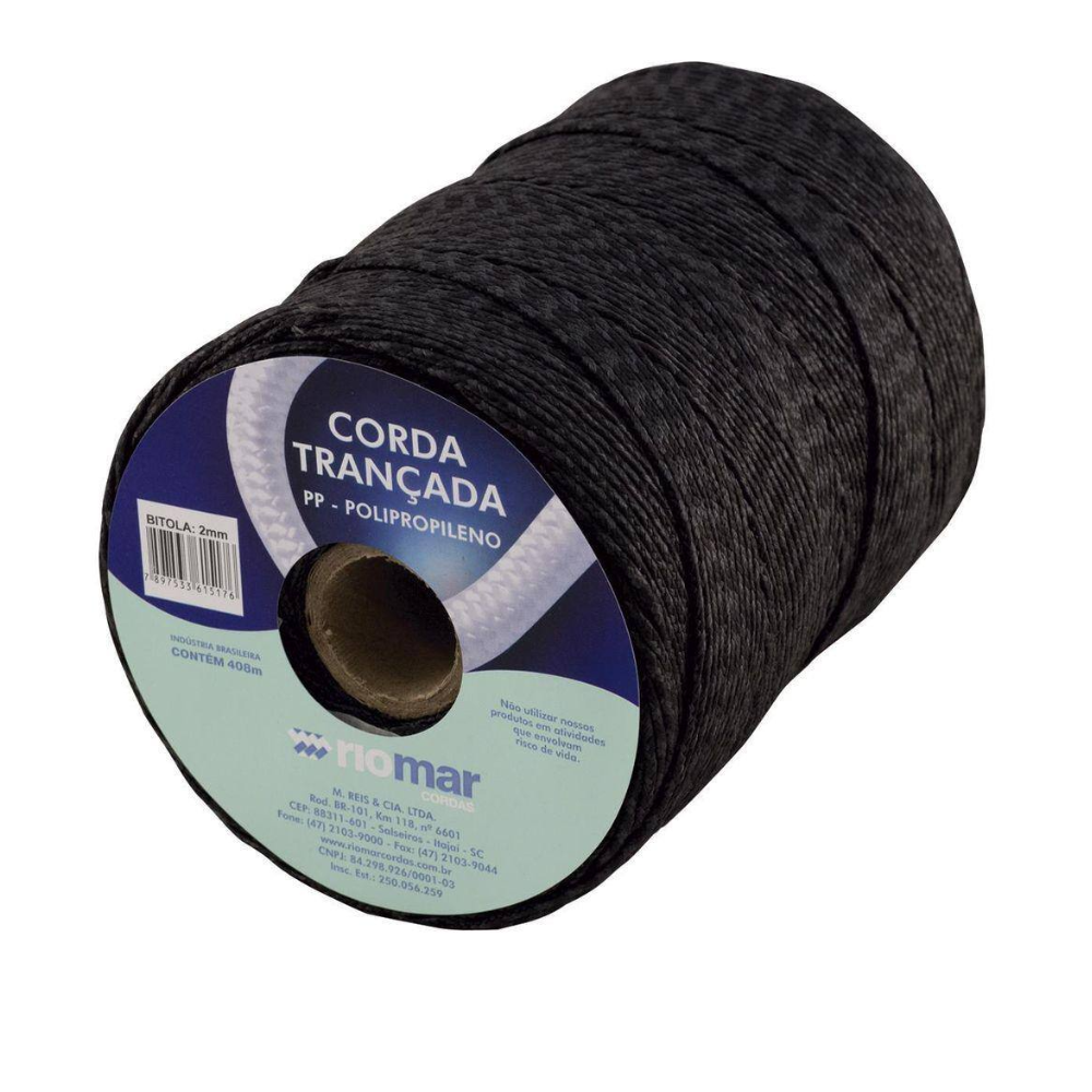 Corda Trançada PP - (02mm x 408mt) Preta