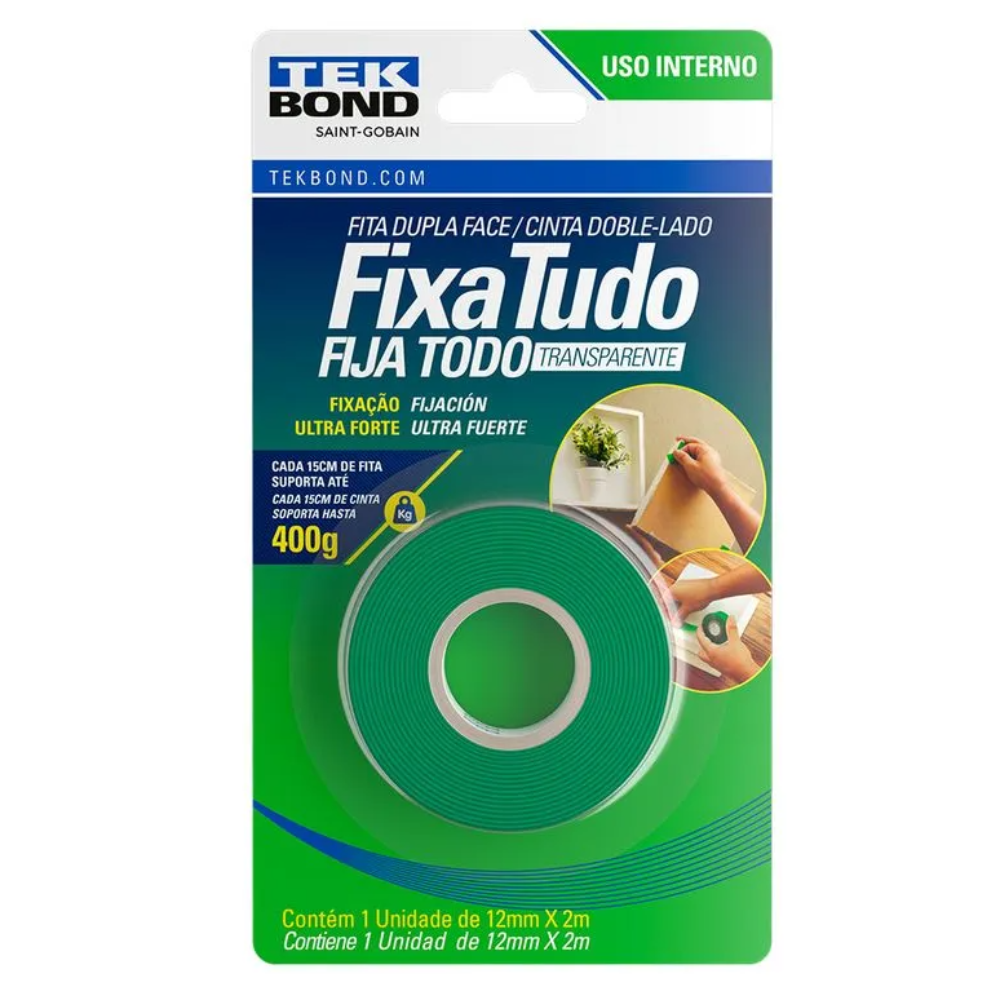 Fita Dupla Face Acrilica 12mmx2mt (Tek Bond)