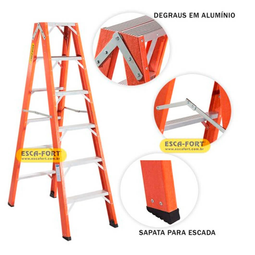 Escada Duplo Alum. / Fibra - 7 Degraus (Esca-Fort)