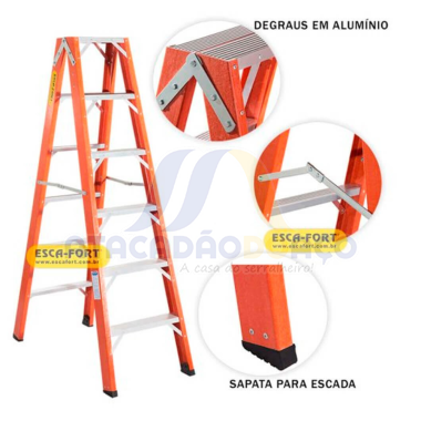 Escada Duplo Alum. / Fibra - 7 Degraus (Esca-Fort)