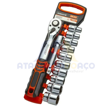 Jogo de Soquetes C/ Chave Catr. 12 PCS (Robust)