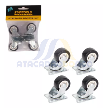 Kit Rodizio Giratorio PU - 1,25 x 30mm 04Pçs (Startools)